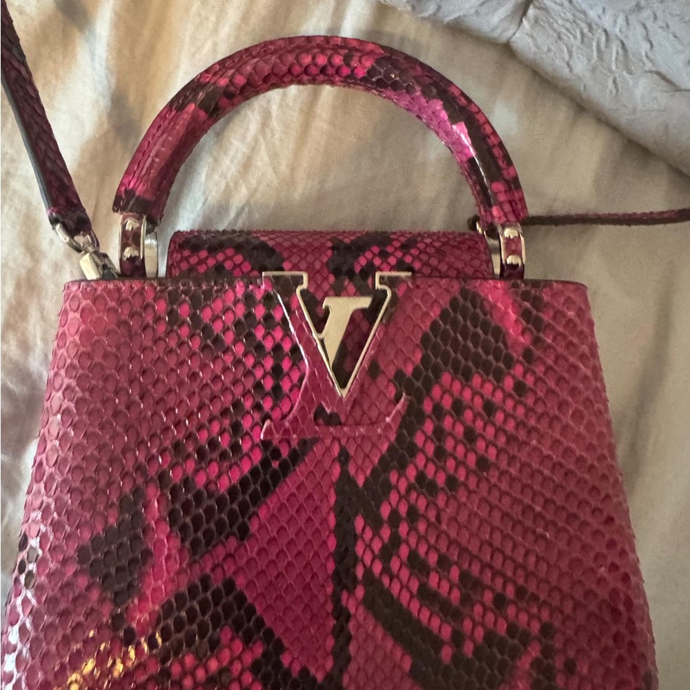 Louis Vuitton Pink Python Top Handle Satchel with Gold Hardware